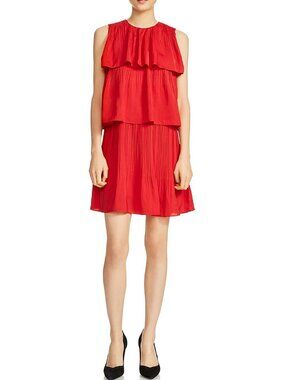 Maje Rockano Red Tiered Pleated Dress - S-M (WORN ONCE)